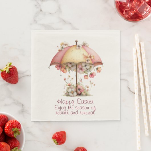 Frohe Ostern Frühlingsrosa und gelbe Blumen Schirm Serviette (Beispiel)
