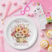 Frohe Ostern Frühlingsrosane und gelbe Blumen Pappteller (Party)