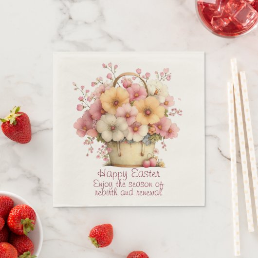 Frohe Ostern Frühlingsrosane und gelbe Blumen Serviette (Beispiel)