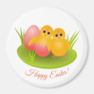 Frohe Ostern gelbe Küken auf grünem Gras Magnet