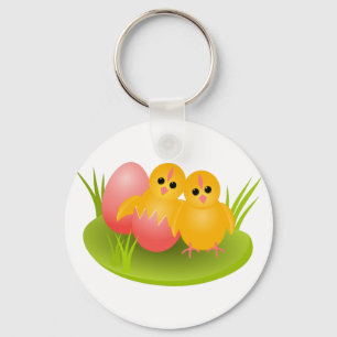 Frohe Ostern gelbe Küken auf grünem Gras Schlüsselanhänger