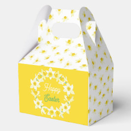 Frohe Ostern. Gelbe Osterglocken moderner Frühling Geschenkschachtel