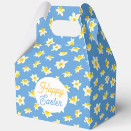 Frohe Ostern. Gelbe Osterglocken moderner Frühling Geschenkschachtel