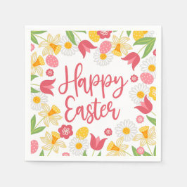 Frohe Ostern | Gelbe und rote Blumen Serviette