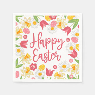 Frohe Ostern | Gelbe und rote Blumen Serviette