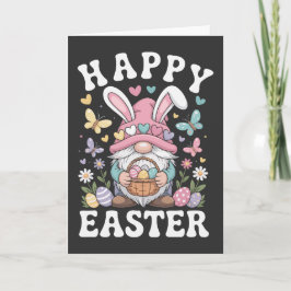Frohe Ostern Gnom Mit Hasenohren Bunte Eier  Karte