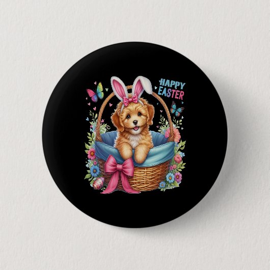 Frohe Ostern Golden Doodle Hunde Liebhaber Ostern Button (Vorderseite)