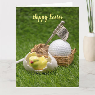 Frohe Ostern Golf mit Huhn und Golfball Karte