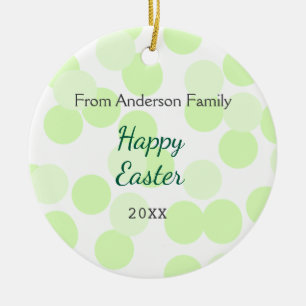 Frohe Ostern graue grüne Tupfen Familienname Keramik Ornament