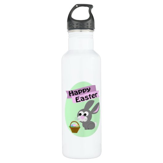 Frohe Ostern! Gray Bunny Edelstahlflasche (Vorderseite)