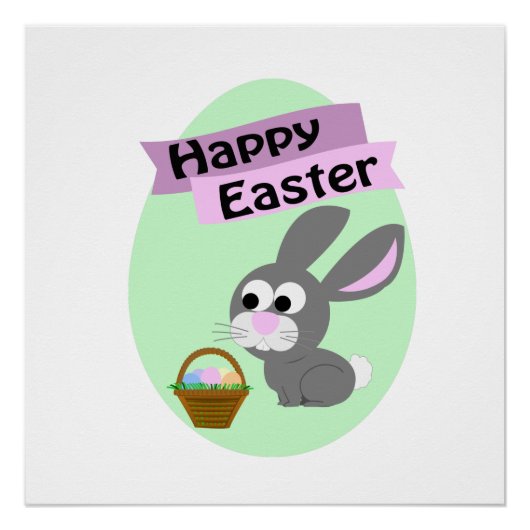 Frohe Ostern! Gray Bunny Poster (Vorderseite)