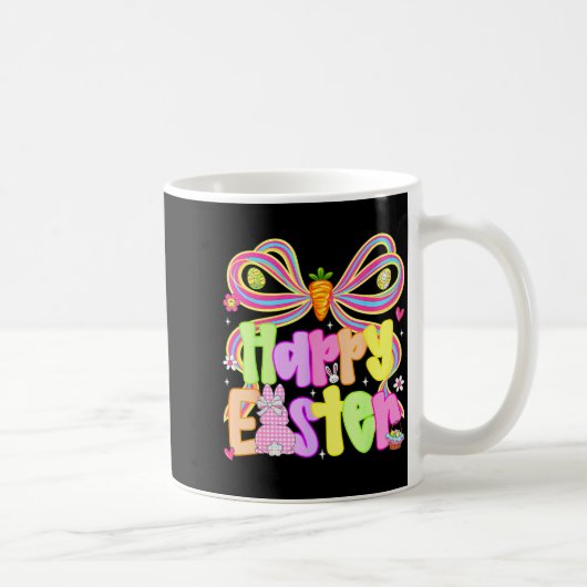 Frohe Ostern Groovy Retro Gingham Hase Karo Mädche Kaffeetasse (Rechts)