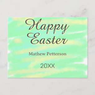 Frohe Ostern grün gelb pastell grau name jahr Feiertagspostkarte