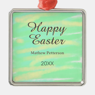 Frohe Ostern grün gelb pastell grau name jahr Ornament Aus Metall