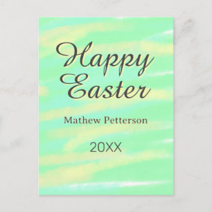 Frohe Ostern grün gelb pastell grau name jahr Postkarte