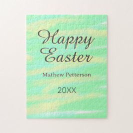 Frohe Ostern grün gelb pastell grau name jahr  Puzzle