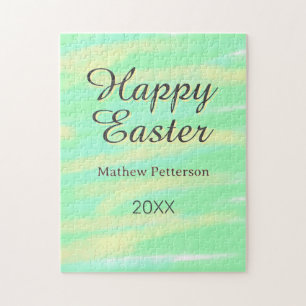 Frohe Ostern grün gelb pastell grau name jahr Puzzle