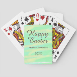 Frohe Ostern grün gelb pastell grau name jahr  Spielkarten