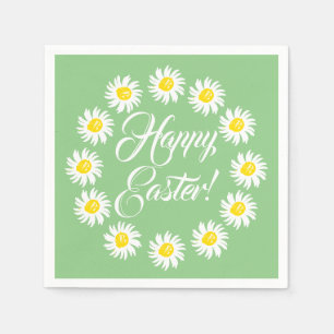 Frohe Ostern grüne Schrift süße Gänseblümchen fröh Serviette