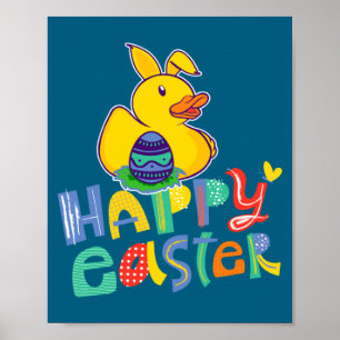 Frohe Ostern Gummiente Hasenohren Ostereier Cu Poster