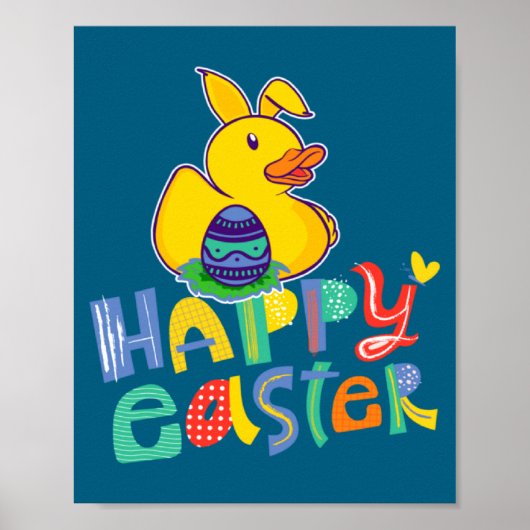 Frohe Ostern Gummiente Hasenohren Ostereier Cu Poster (Vorne)
