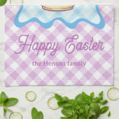 Frohe Ostern Häschen Teekanne Gingham  Geschirrtuch (Gefaltet)