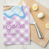 Frohe Ostern Häschen Teekanne Gingham  Geschirrtuch (Viertel Falte)
