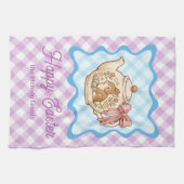 Frohe Ostern Häschen Teekanne Gingham  Geschirrtuch (Horizontal)