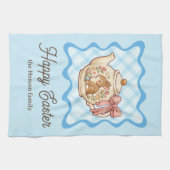 Frohe Ostern Häschen Teekanne Gingham  Geschirrtuch (Horizontal)