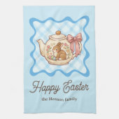 Frohe Ostern Häschen Teekanne Gingham  Geschirrtuch (Vertikal)
