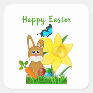 Frohe Ostern Hase Kaninchen  Quadratischer Aufkleber