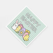 Frohe Ostern Hase Küken Eier Floral Grün Gingham Serviette (Ecke)