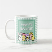 Frohe Ostern Hase Küken Eier Grün Gingham Kaffeetasse (Links)