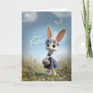 Frohe Ostern Hase mit Blumenkrone und Osternest Ko Karte