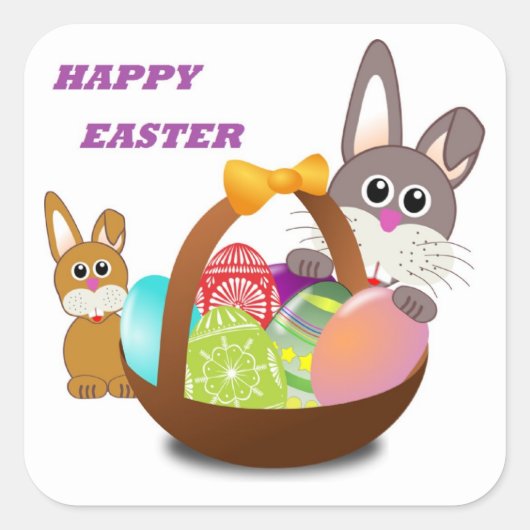 "FROHE OSTERN" HASE QUADRATISCHER AUFKLEBER (Vorderseite)