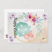 Frohe Ostern- Hase sitzt au einem Ei Ankündigungspostkarte (Vorne/Hinten)