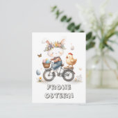 Frohe Ostern- Hase und Huhn Postkarte (Stehend Vorderseite)