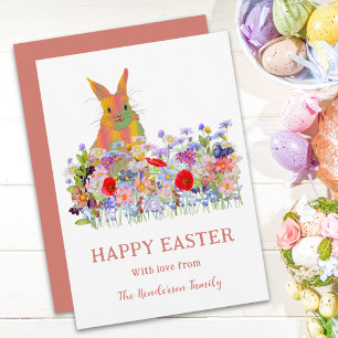 Frohe Ostern Hase und Wildblumen Feiertagspostkarte