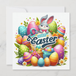 Frohe Ostern - Haseneier in Pastellfarben Feiertagskarte