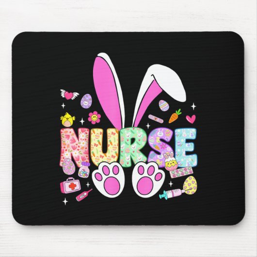Frohe Ostern Hasenohren Stethoskop floral Mousepad (Vorne)