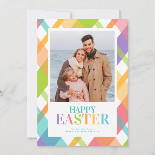 Frohe Ostern Helles Karo-Fotokarte Feiertagskarte (Vorderseite)