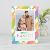Frohe Ostern Helles Karo-Fotokarte Feiertagskarte (Stehend Vorderseite)