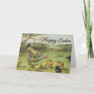 Frohe Ostern Henne & Küken Vintage Pastoral  Feiertagskarte