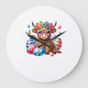 Frohe Ostern Highland Kuh Färse Ostertag Bauer Große Wanduhr