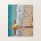Frohe Ostern Holzkreuz mit Lilien am Strand Puzzle (Vertikal)