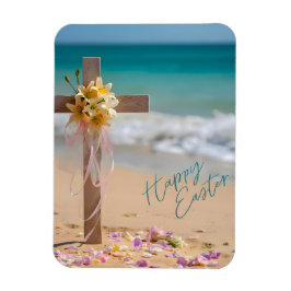Frohe Ostern Holzkreuz und Lilien am Strand Magnet