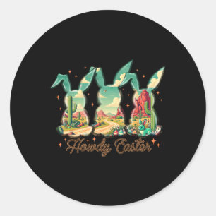 Frohe Ostern Howdy Osterei Hase Kaninchen Cowgirl Runder Aufkleber