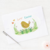 Frohe Ostern , Huhn und Blume Ovaler Aufkleber (Umschlag)