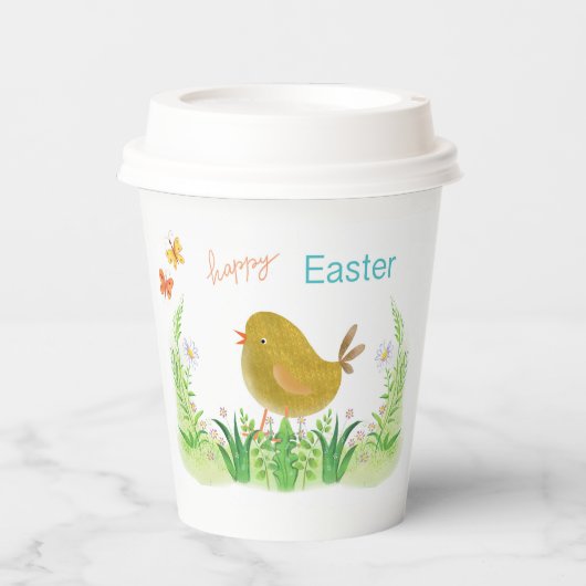 Frohe Ostern , Huhn und Blume Pappbecher (Vorderseite)