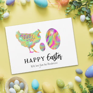 Frohe Ostern Huhn und Eier Aquarell Feiertagspostkarte